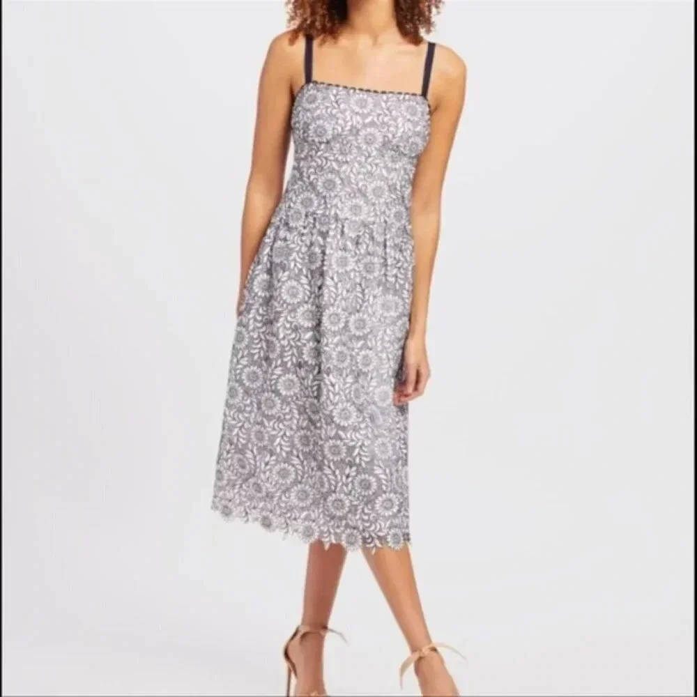 Draper James Navy Blue & White Floral Lace Midi Dress - Picture 1 of 7